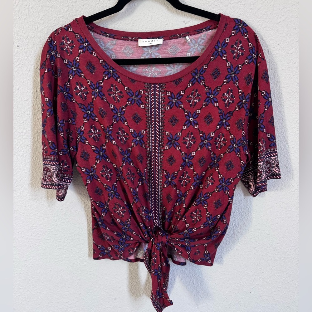 Sandro Paris Crop Tie blouse